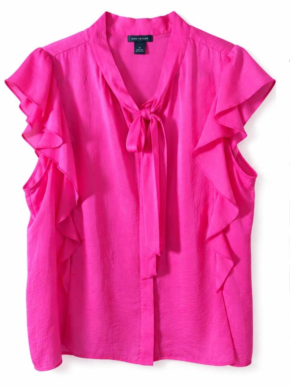 Ann Taylor Hot Pink Ruffle-Tie Neck Blouse